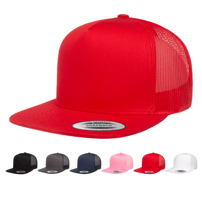 Yupoong 6006 Classic Trucker Snapback Hat, Flat Bill Hat with Mesh Back- Solid- YP Classics®