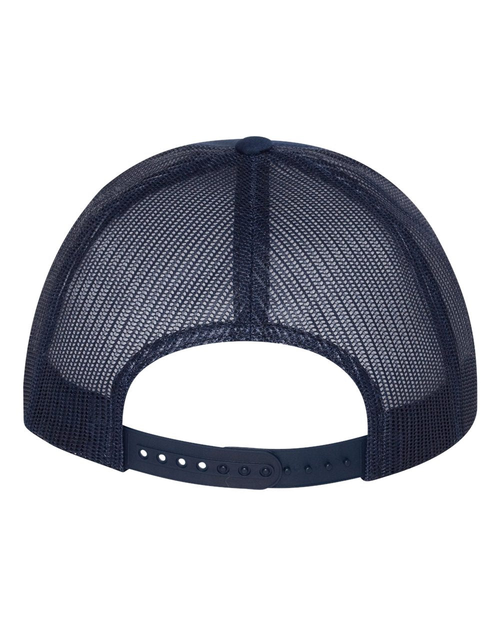 Flat bill trucker cap, dark navy mesh with solid navy front strap