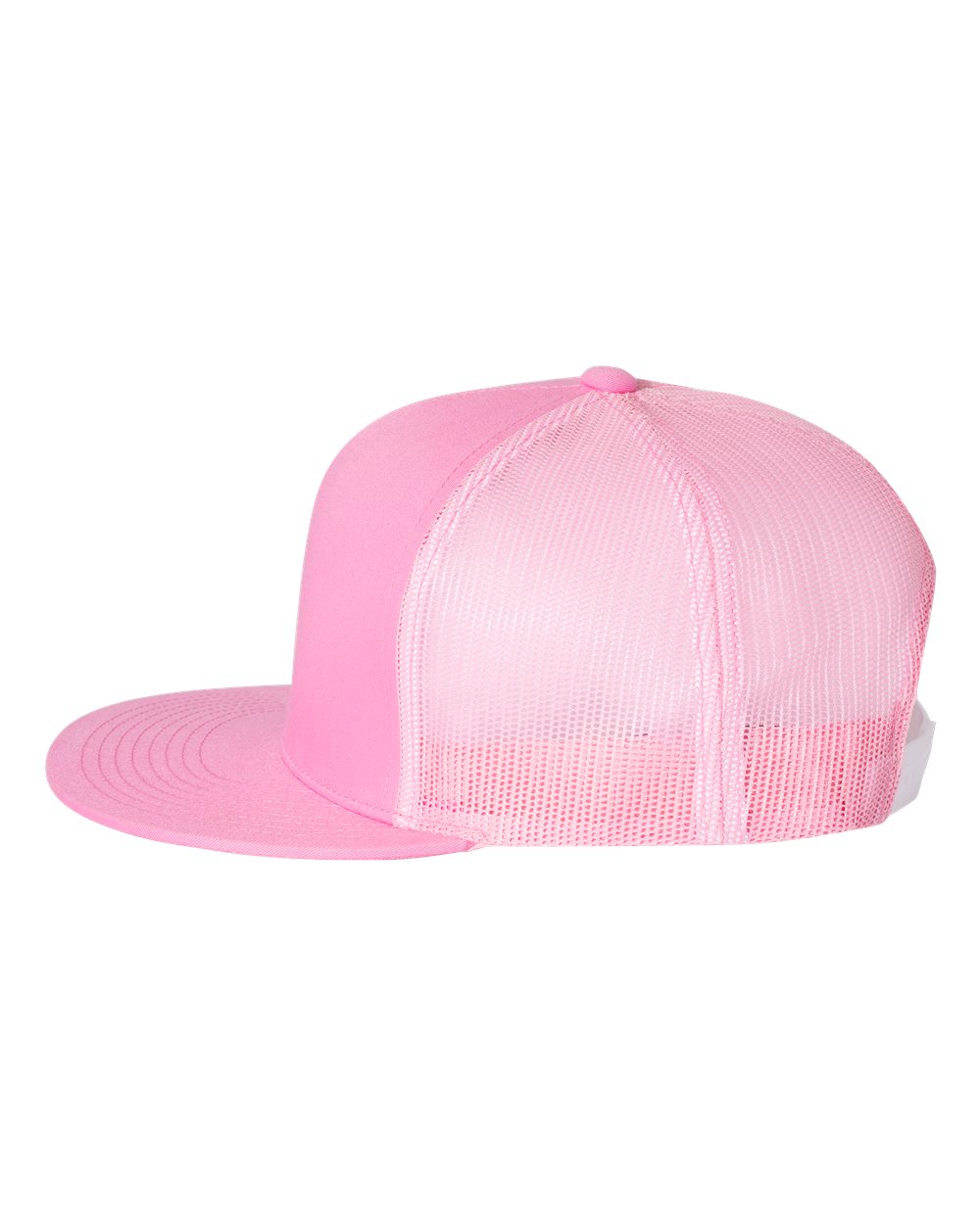 Flat bill trucker cap, bright pink mesh with low-profile curved brim