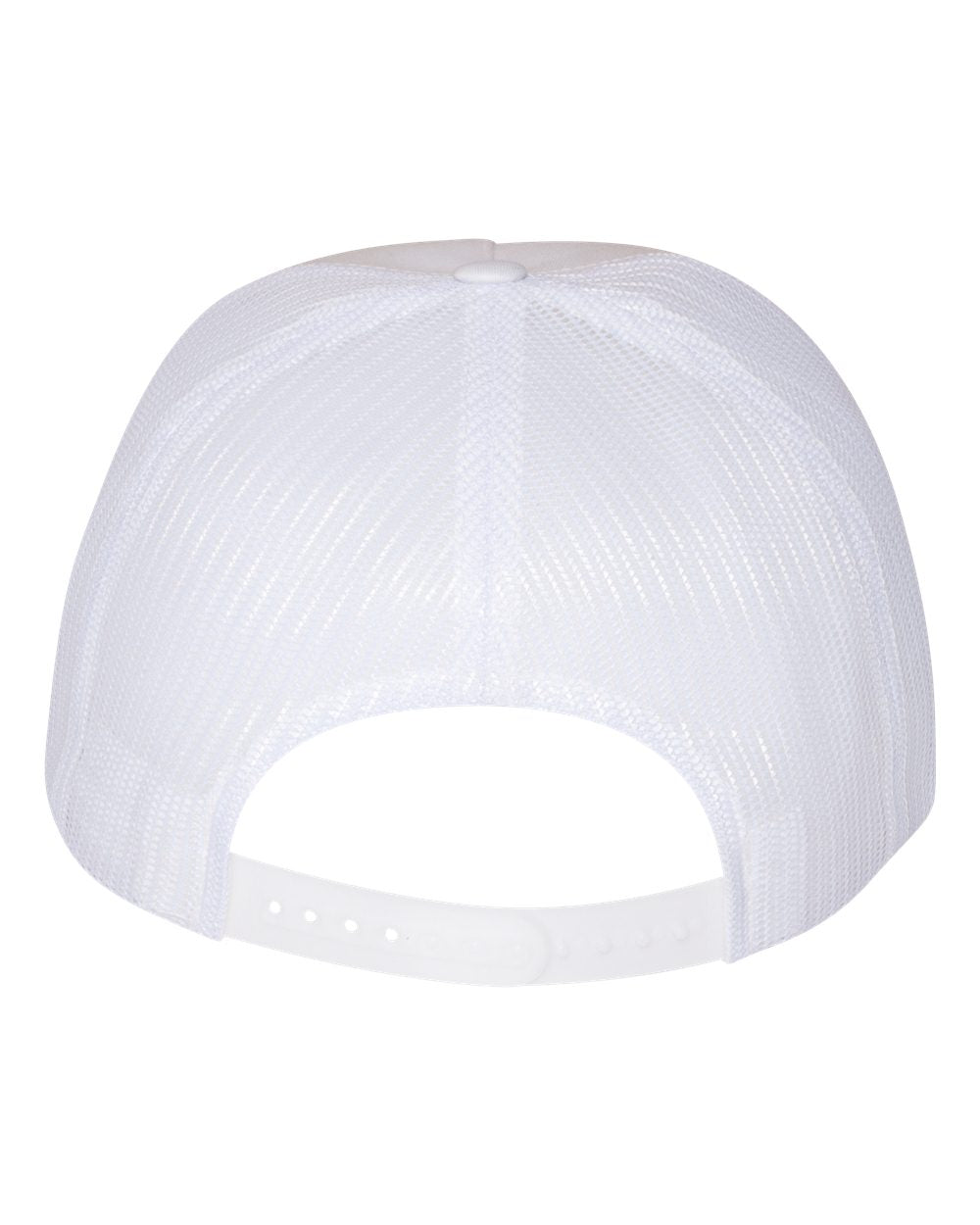 Flat bill trucker cap with white mesh back and white curved bill